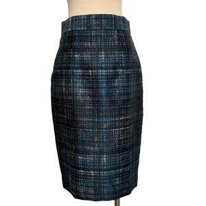 Milly Confetti Plaid Knee-Length Pencil Skirt Blue Black | Size 6